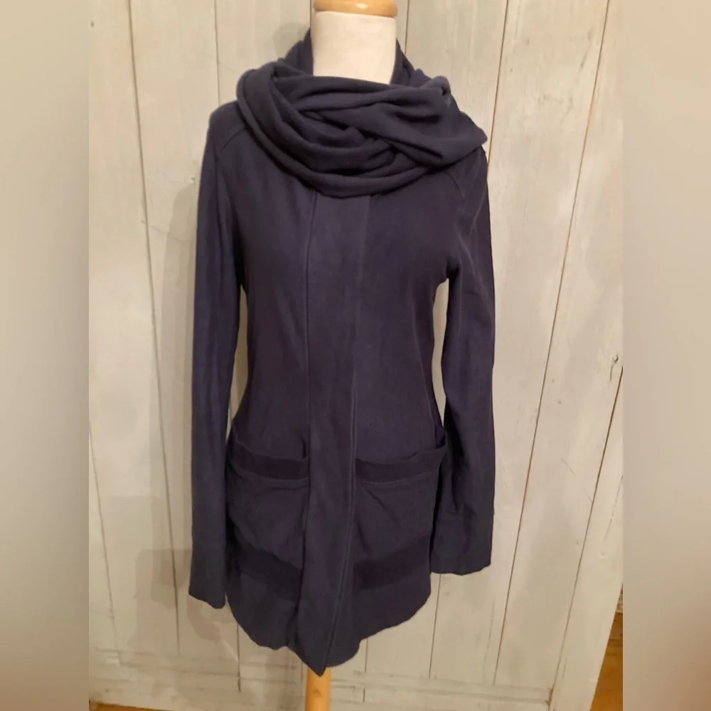 Beyond Yoga Scarf Sweater Fleece Jacket Navy Blue Organic Cotton Size‎ M