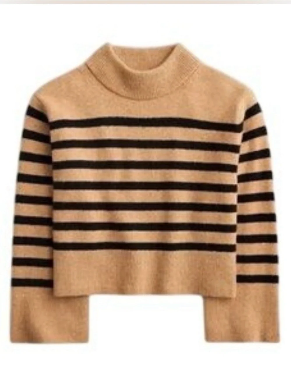 J. Crew Camel and Black Striped Turtleneck Sweater