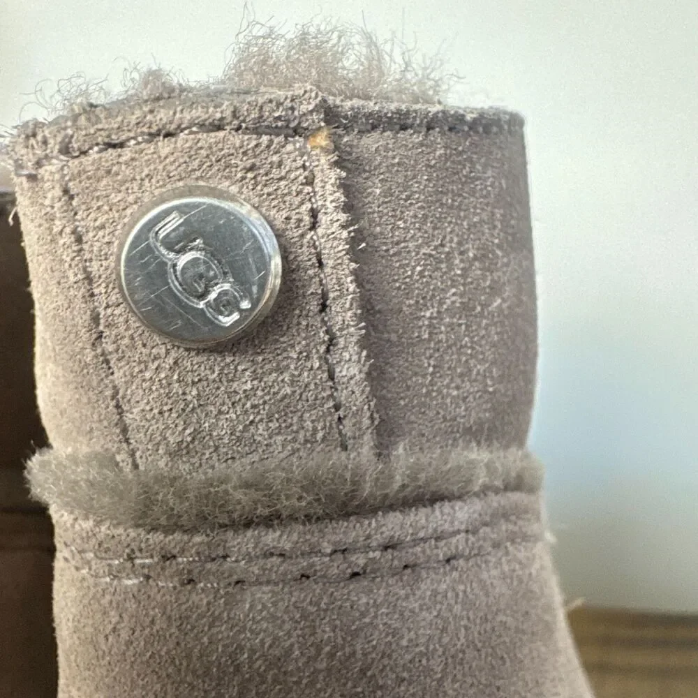 UGG Suede Shearling Ankle Boots Women's 11 Gray Taupe Block Heel Booties