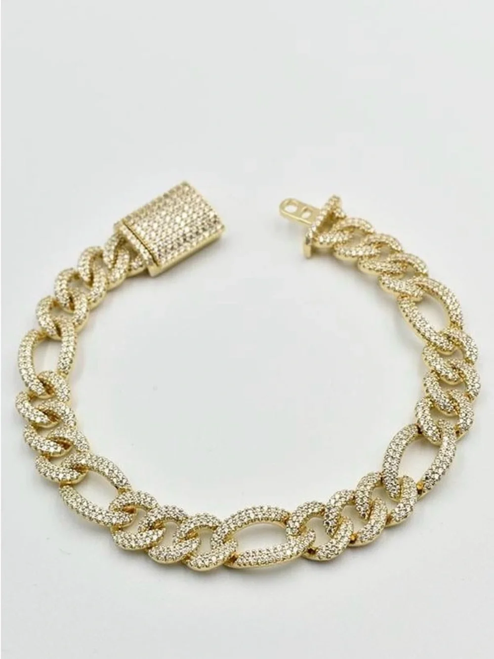 14K Gold Plated Iced Pavé CZ Cuban Link Bracelet with Box Clasp | Unisex Jewelry