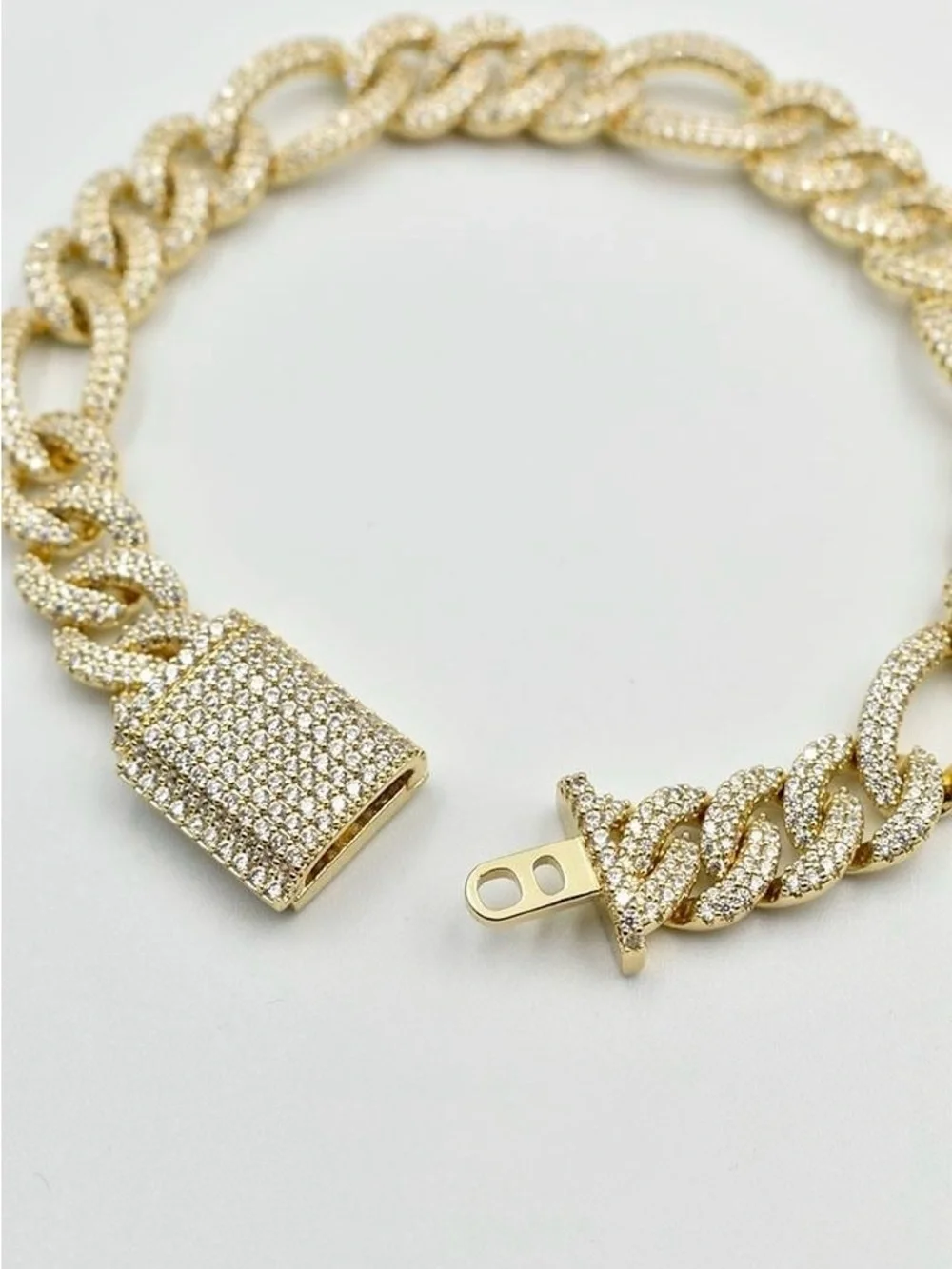 14K Gold Plated Iced Pavé CZ Cuban Link Bracelet with Box Clasp | Unisex Jewelry