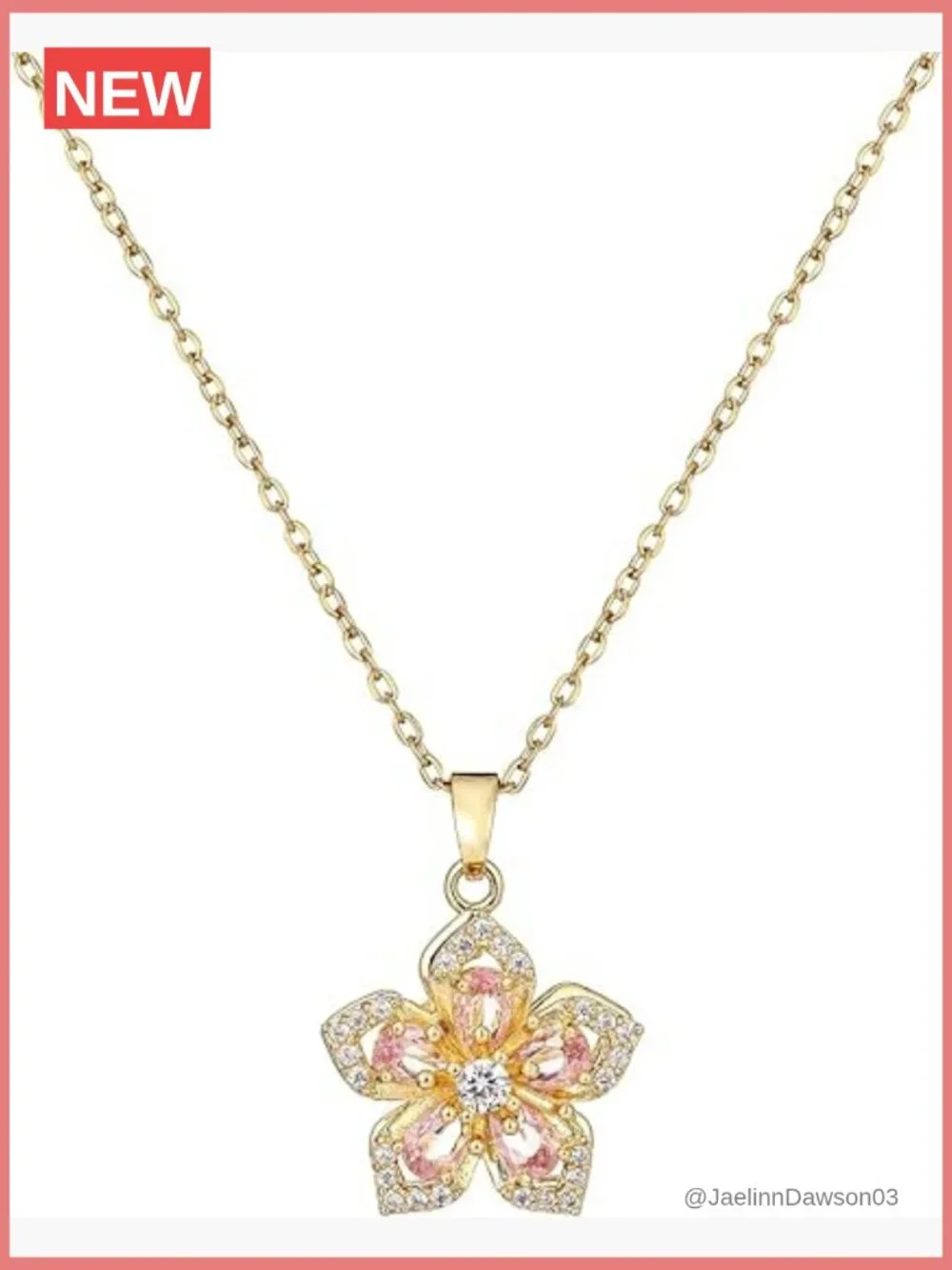 Gold Flower Fidget Necklace Rotatable Crystal Pendant Adjustable
