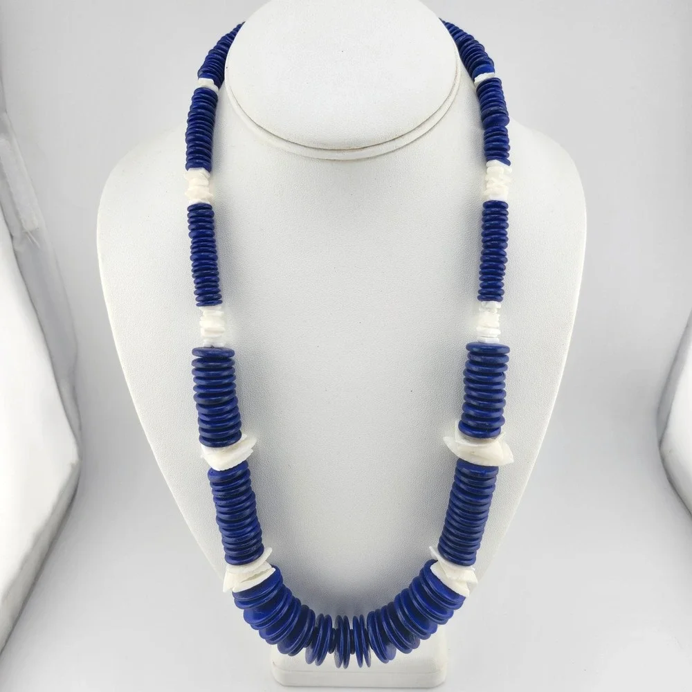 Blue Disc‎ Bead Necklace Vintage Shell Boho Statement Fashion Jewelry