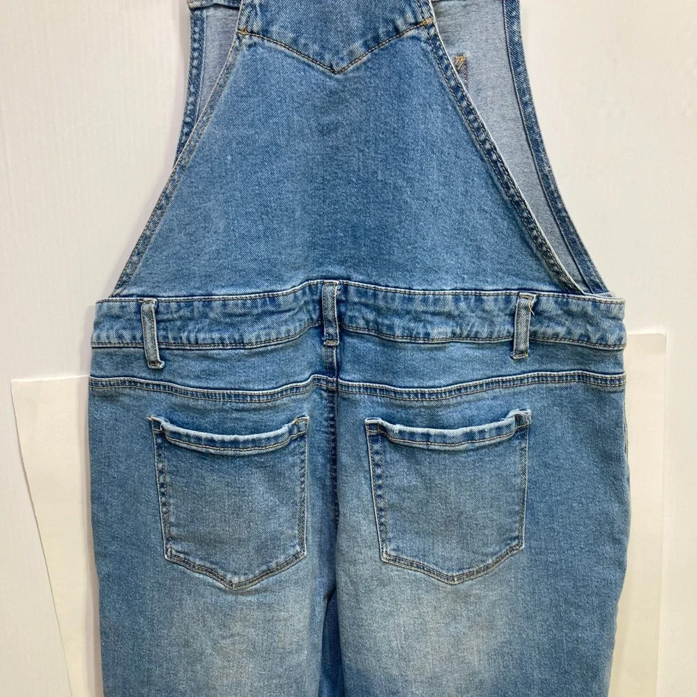Style & Co Womens Medium Wash Distressed Denim Overalls‎ Skinny Leg Size M Blue