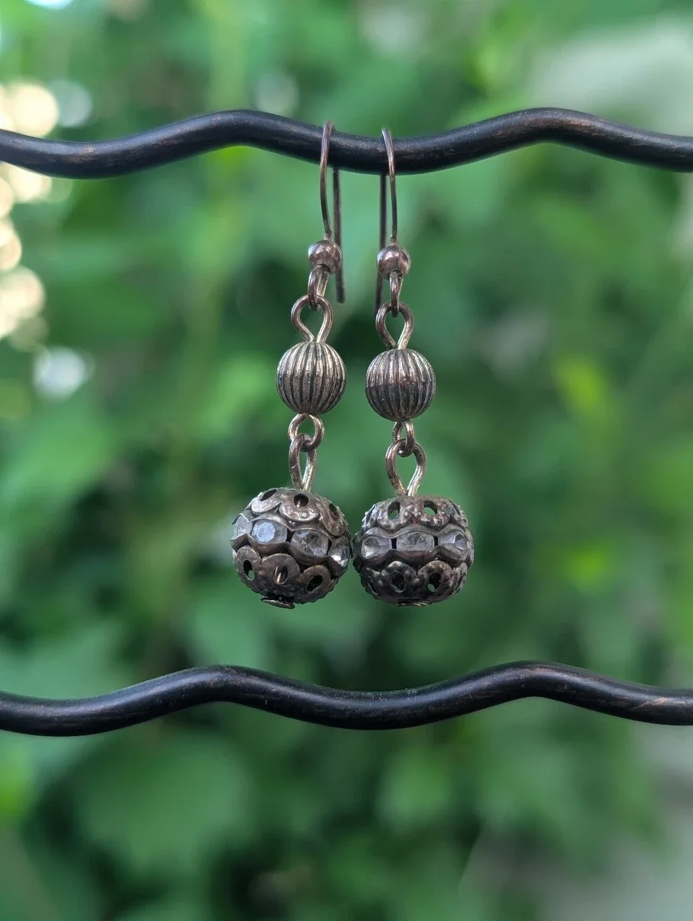 Vintage-Style Dangle Sphere Bead Earrings Copper Color-Toned Costume Jewelry