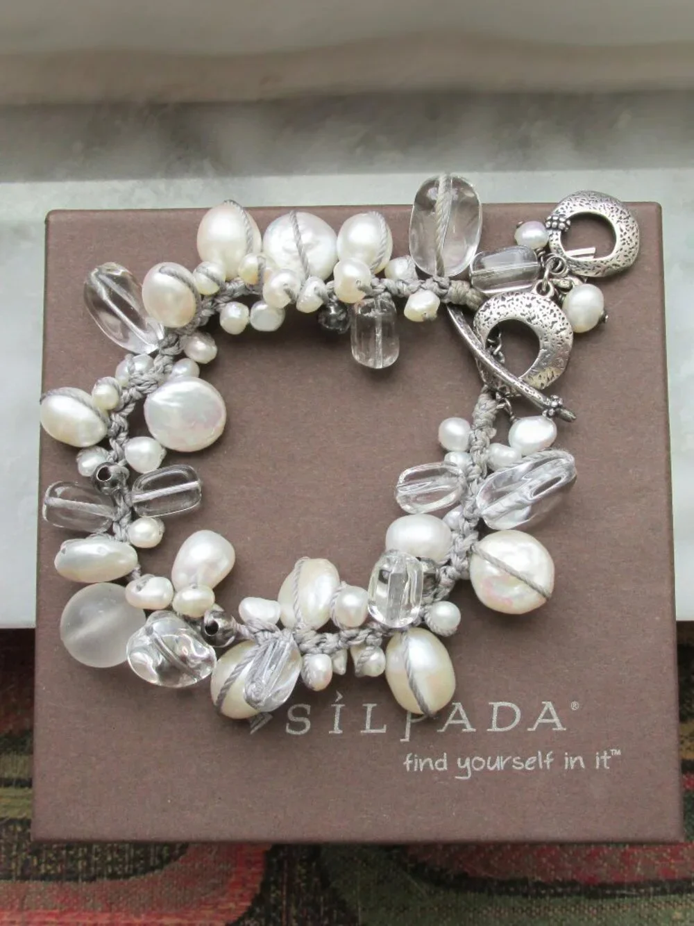 Retired Silpada Sterling Silver Pearl Quartz EFFERVESCENCE Toggle Bracelet B2180
