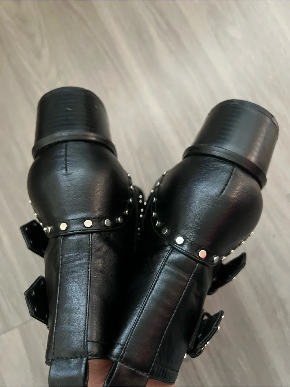 City Chic Zeta Studded Buckle Moto Western Ankle Boots Black Pointed Toe EU 42