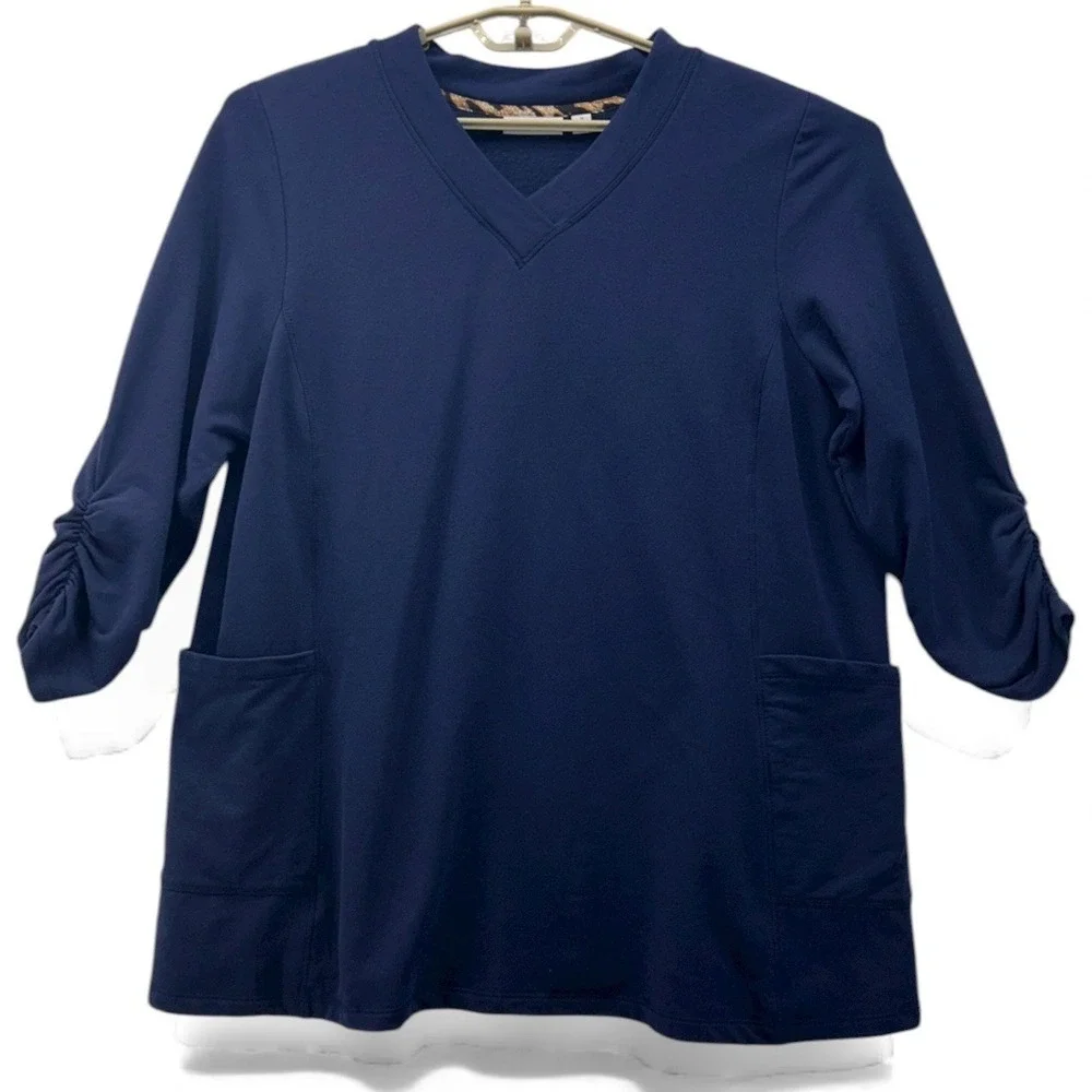 Susan Graver Tunic Sweater‎ 1x Fleece Navy Blue