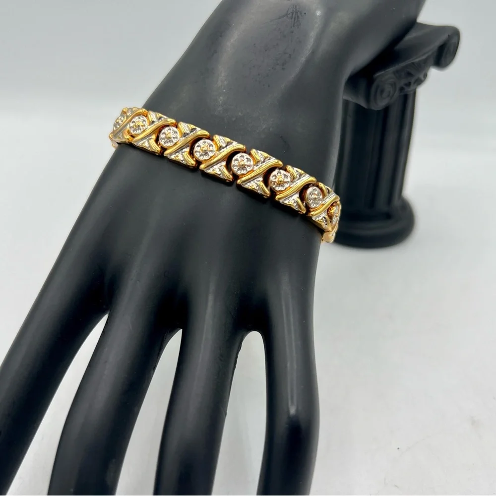 Vintage gold & silver link bracelet 7.5”