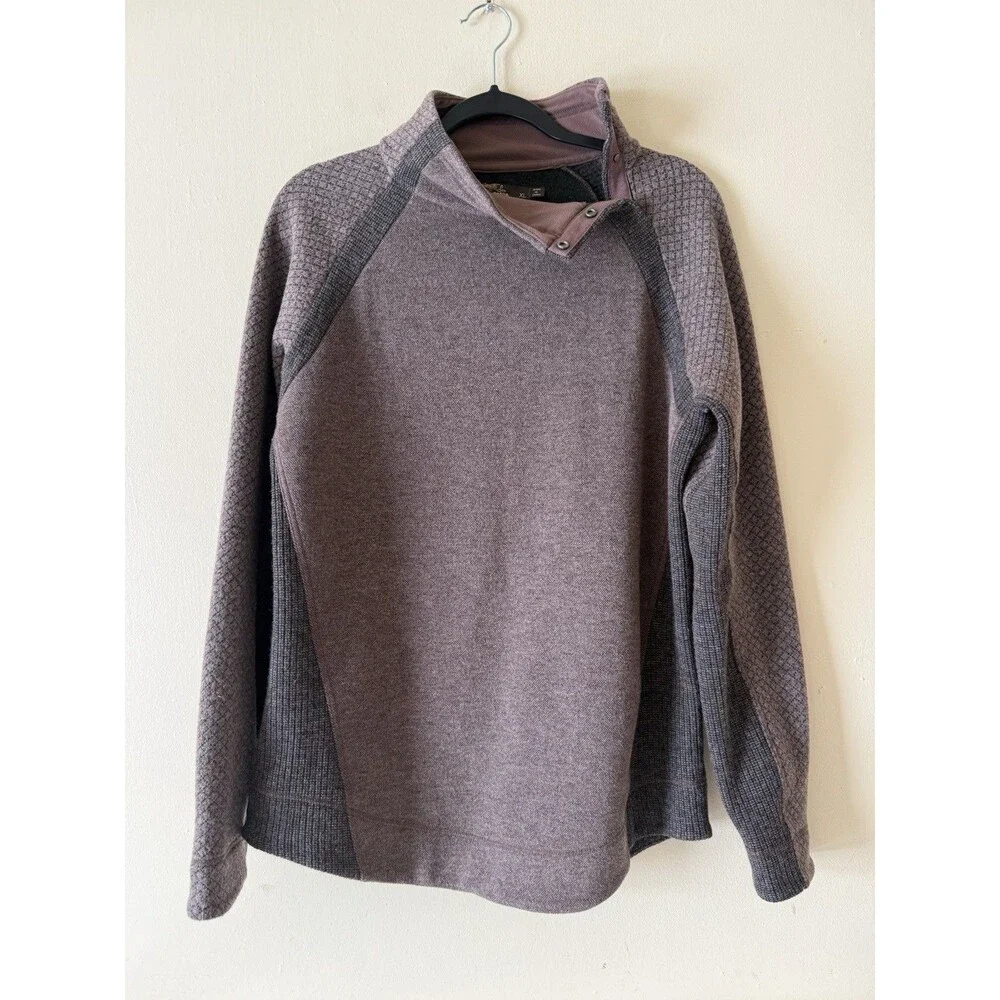 PrAna Brandie Sweater Womens Brown  Gray Wool Blend Pullover Snap High Neck XL