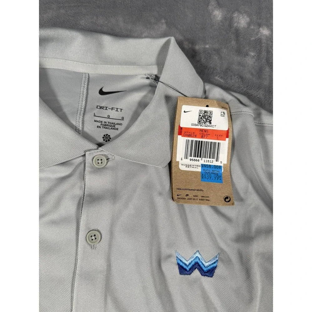 Nike Dri-FIT Men's Large Gray Polo Shirt Short Sleeve Collared Golf W Logo