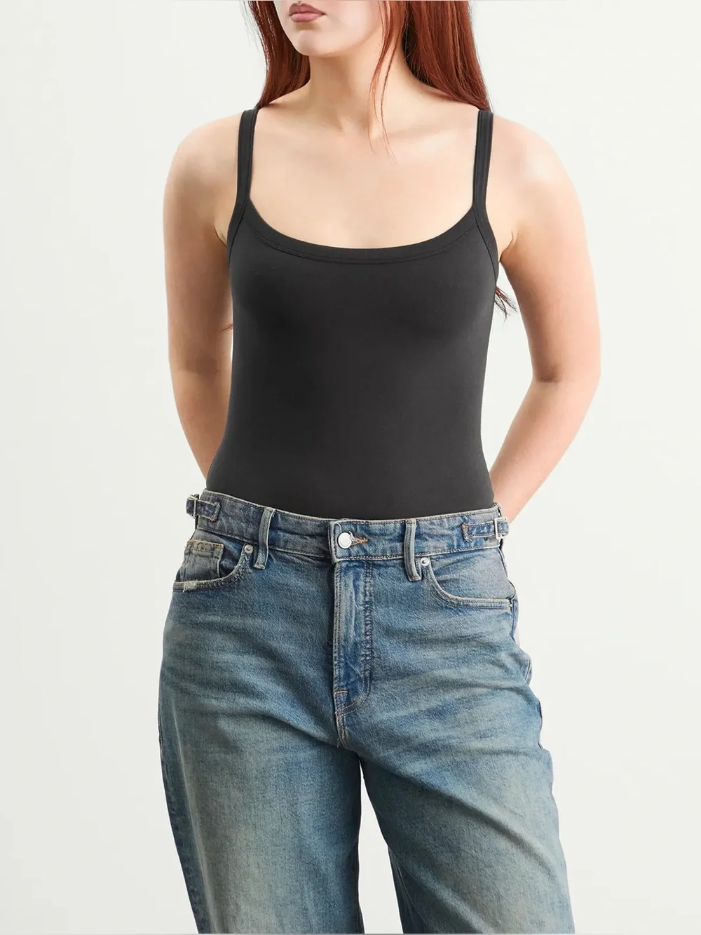 NWT SKIMS Cotton Jersey Scoop Neck Bodysuit | Soot | Size L