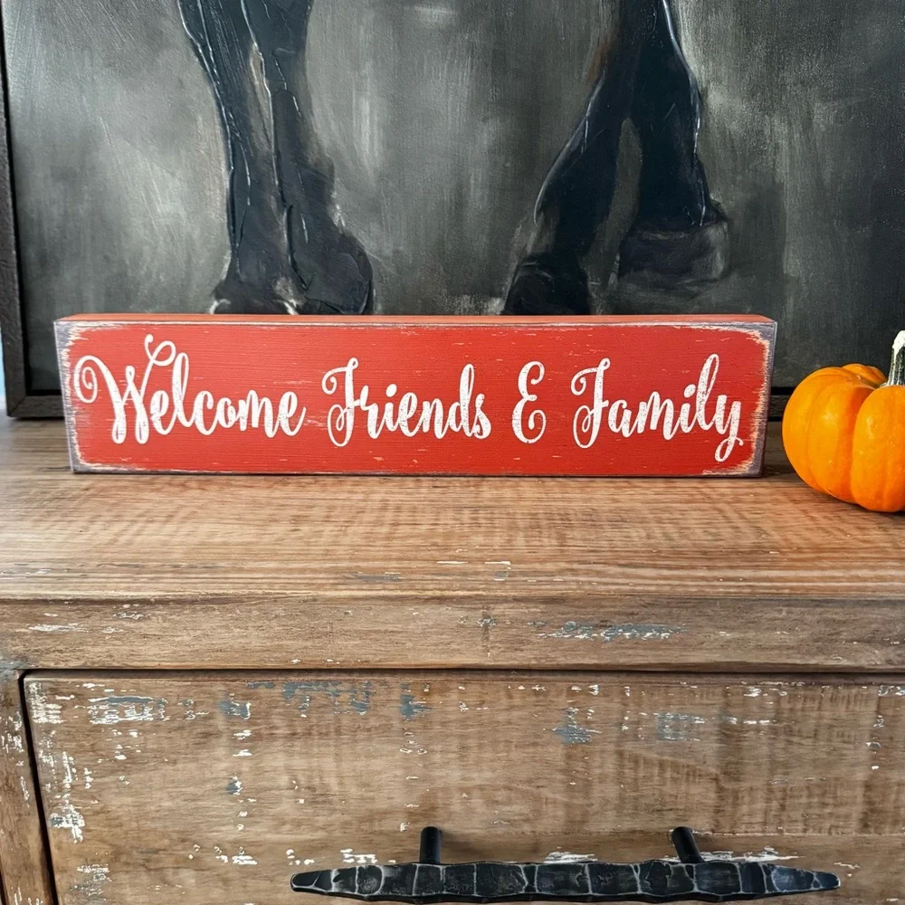Welcome Friends & Family Wood Sign Tabletop Fall Decorative Decor
