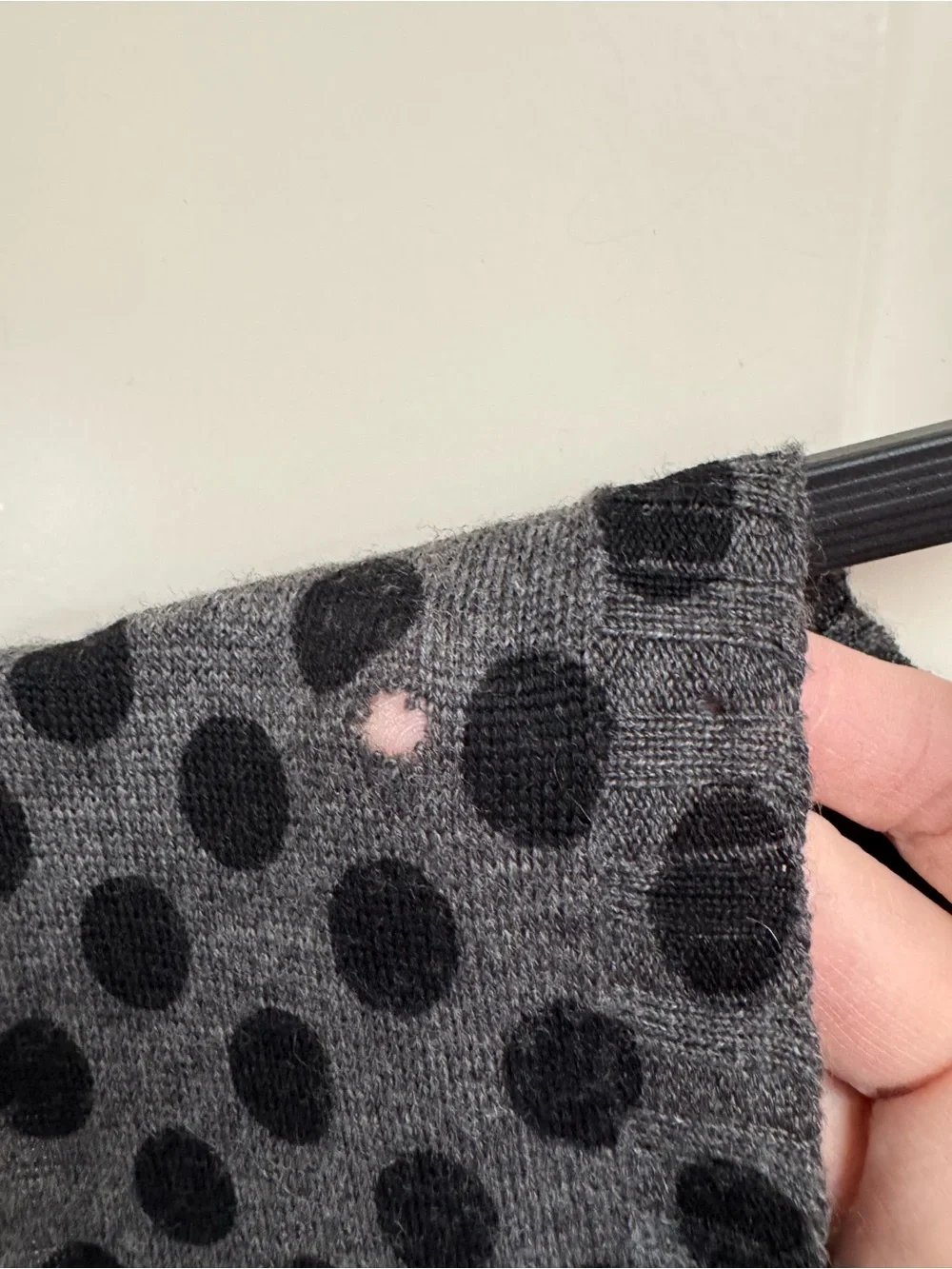 Banana Blue Gray Wool Top With Black Polka Dots