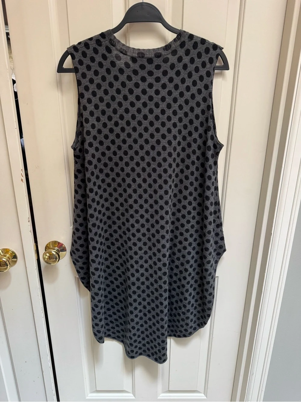 Banana Blue Gray Wool Top With Black Polka Dots