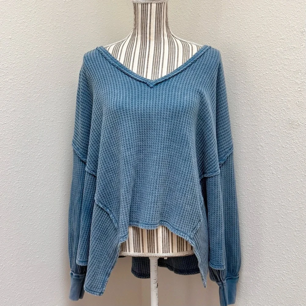 Free People We The Free Coraline Thermal Knit Top | Legion Blue | Size S