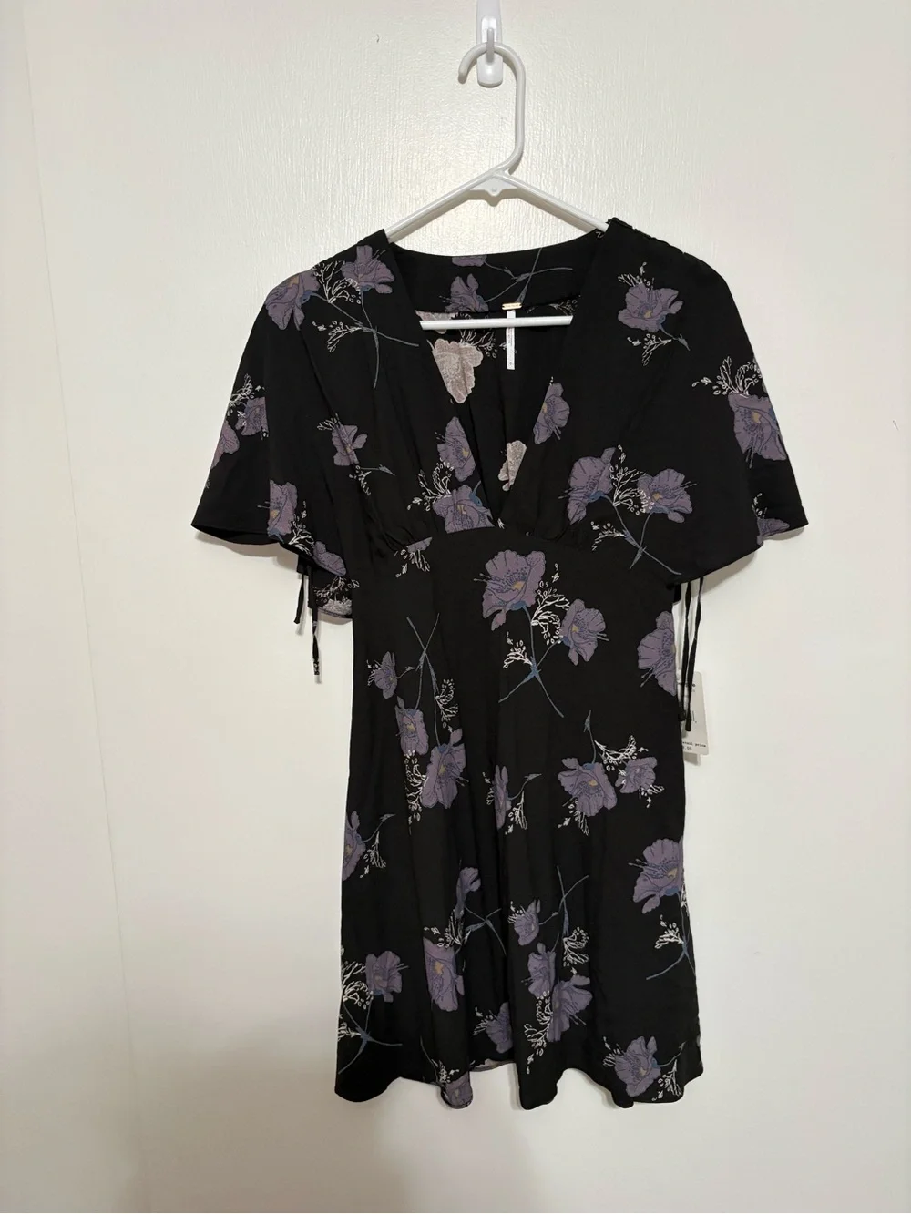 Free People Melanie Night Combo Black Purple Floral V-Neck Mini Dress
