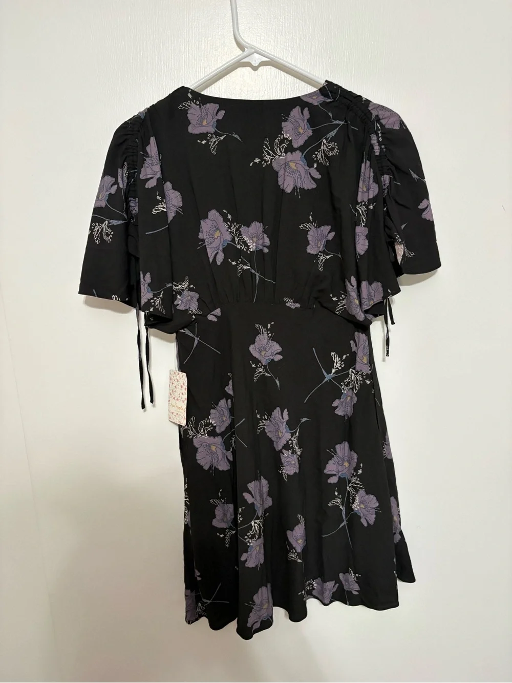 Free People Melanie Night Combo Black Purple Floral V-Neck Mini Dress
