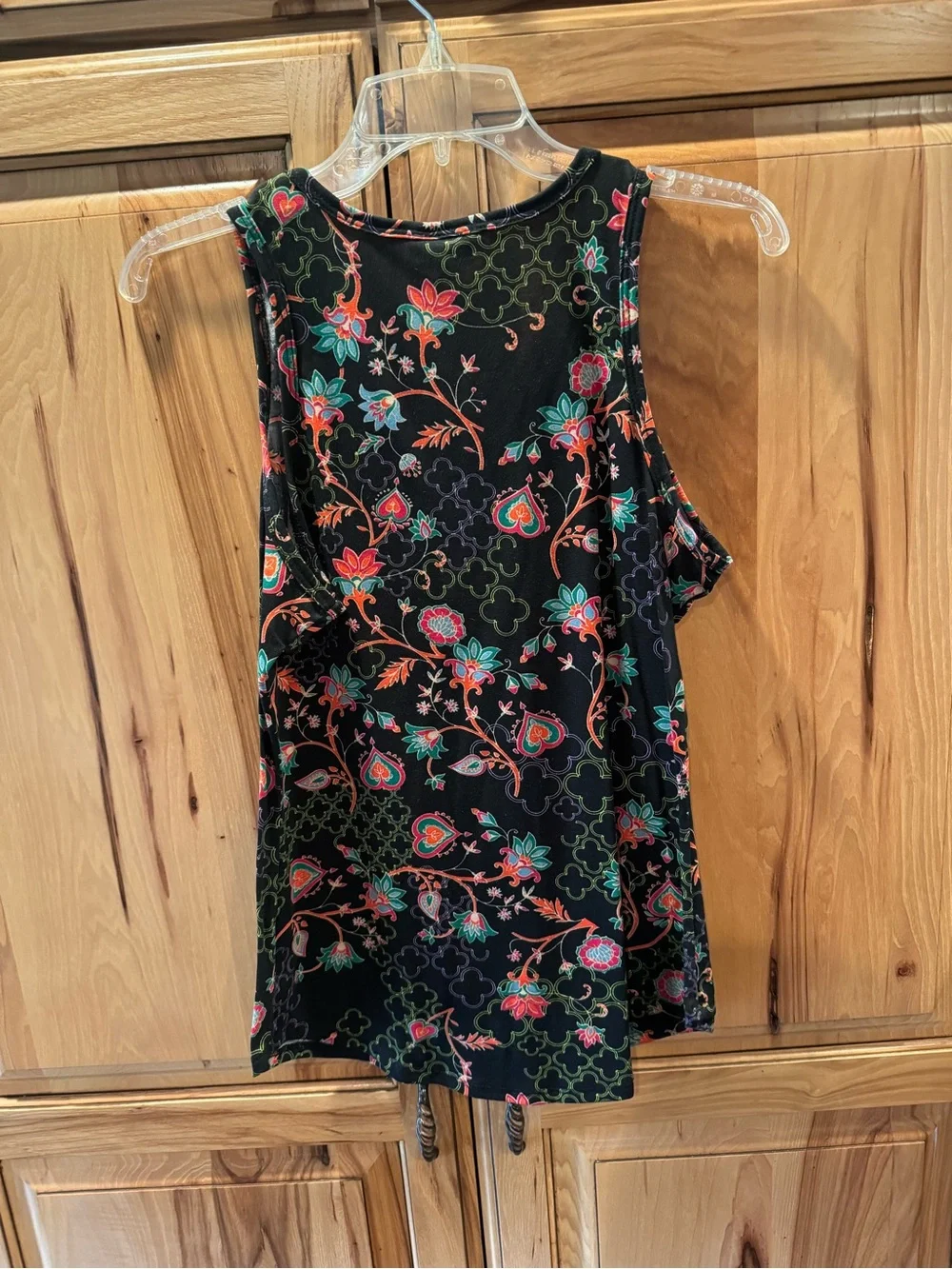LuLaRoe Black Floral Tank with Teal and Coral Accents