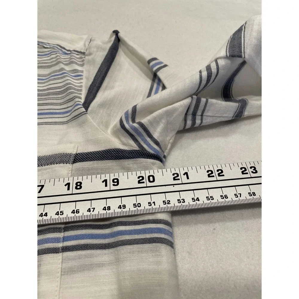 Michael Stars Size S Women's White Stripe Button Up Shirt Pocket‎ Long Sleeve