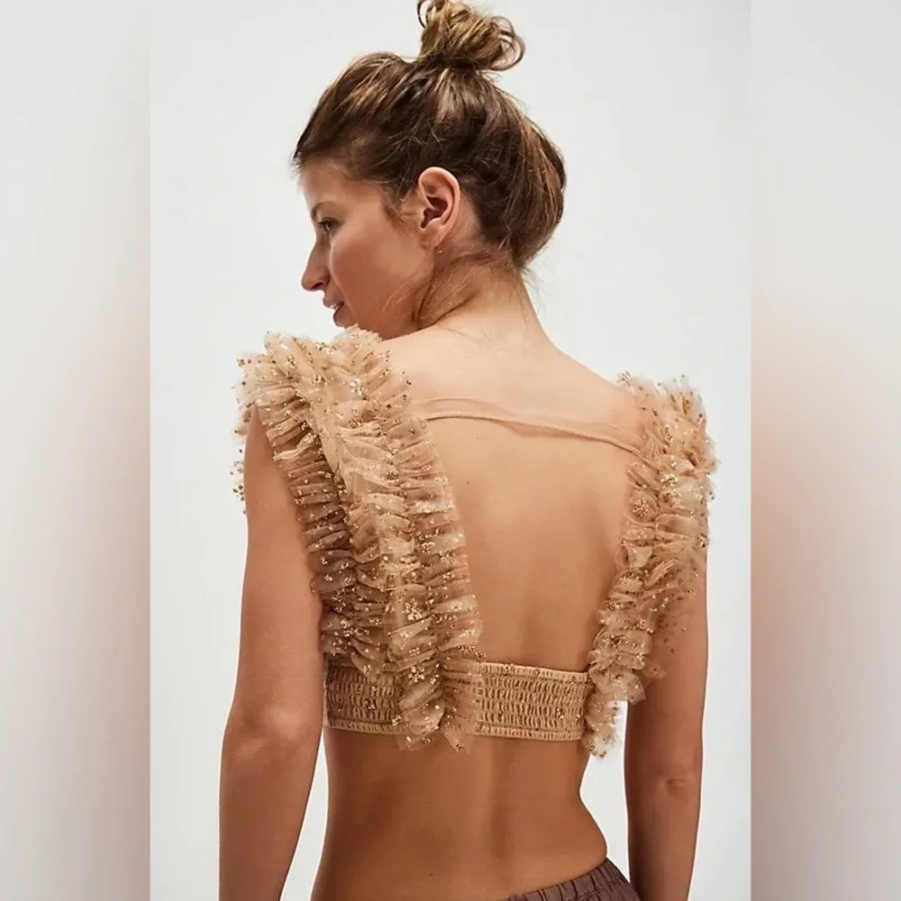 Free People Beige Ruffle Crop Top