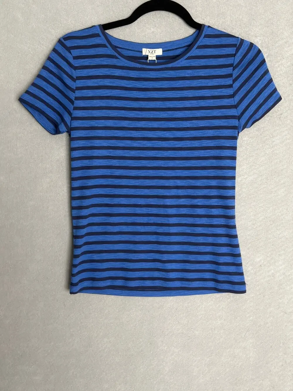NZT Nic+Zoe Crew Neck T-Shirt Stripe Short Sleeve Blue Women's Small NEW