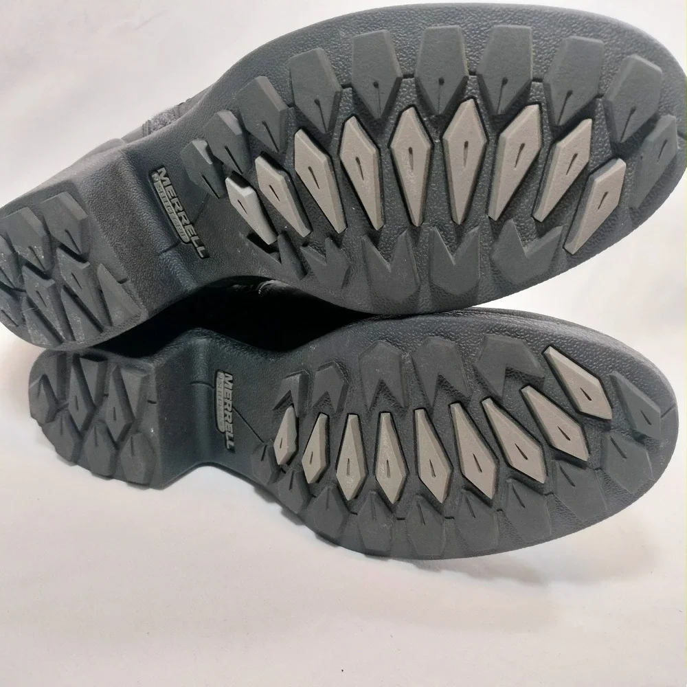 Merrell Black Ankle Boots; Waterproof Leather Wool Herringbone J000886