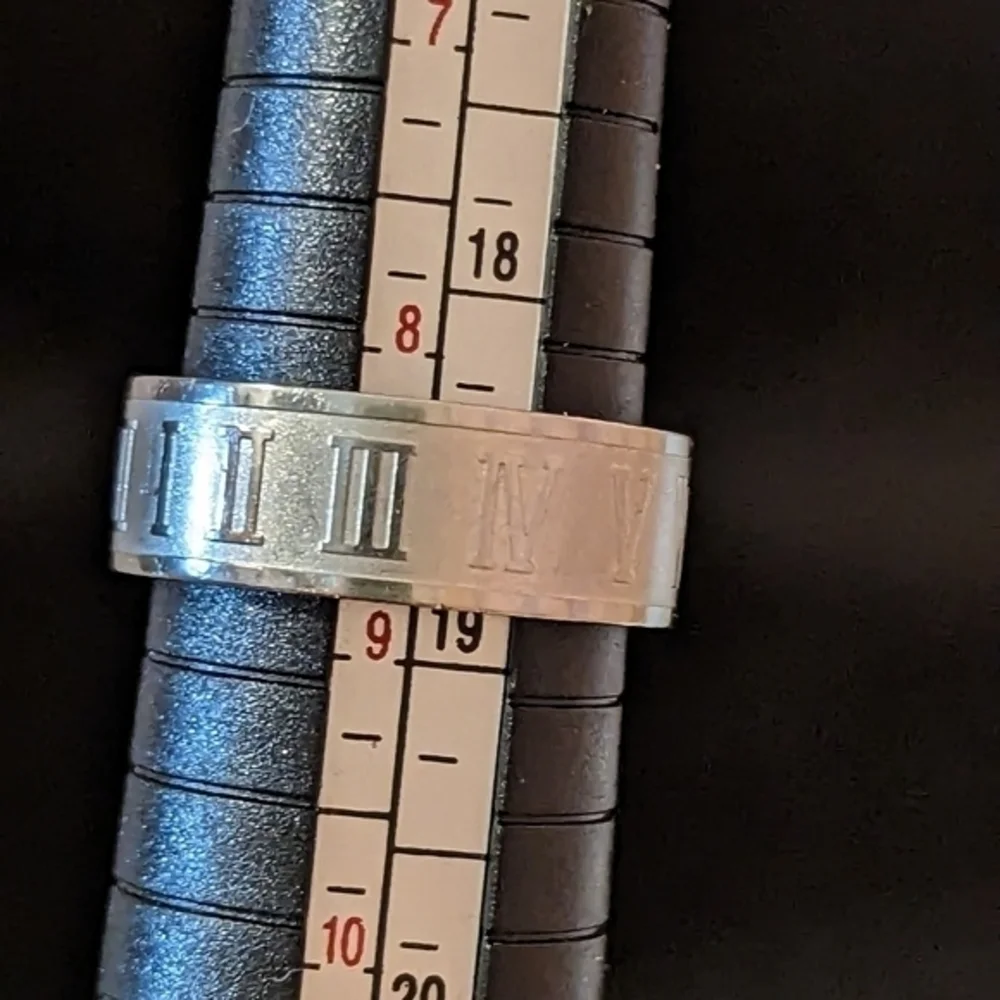 Stainless Steel Roman‎ Numeral Cigar Band Ring Size 8