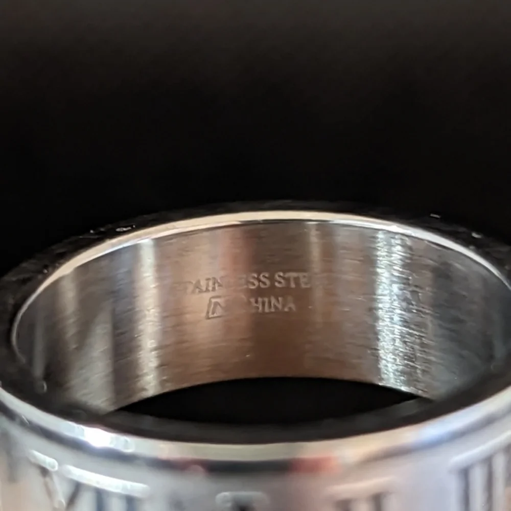 Stainless Steel Roman‎ Numeral Cigar Band Ring Size 8