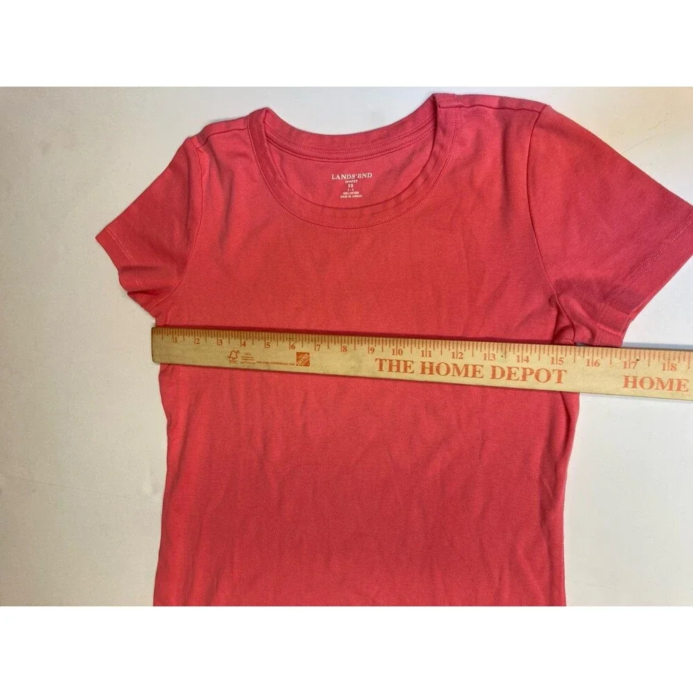 Lands' End Women's Pink Solid Scoop Neck Short Sleeve 100% Cotton T-Shirt XS
