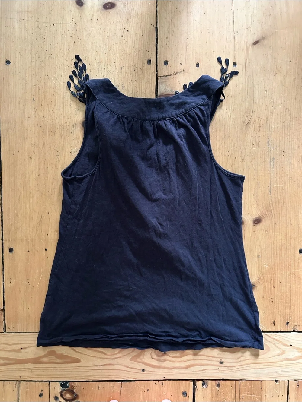 Anthropologie Brown Sleeveless Tank Top with Embroidered Detail and Fringe