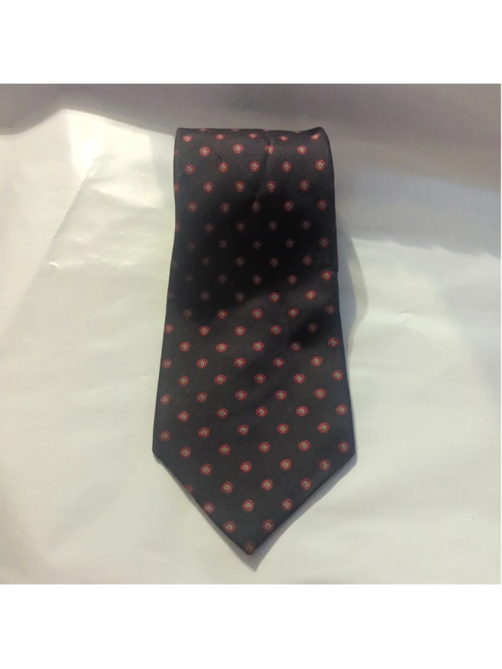 Vintage Silk Black Red White Geometric Pattern Neck Tie