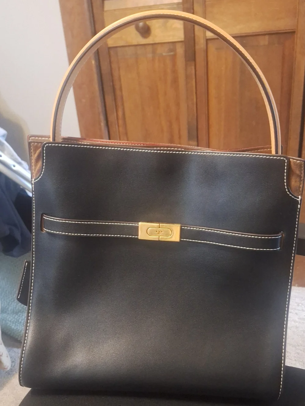 Tory Burch Black Leather Top-Handle Tote with Gold Hardware Radzwill Tote
