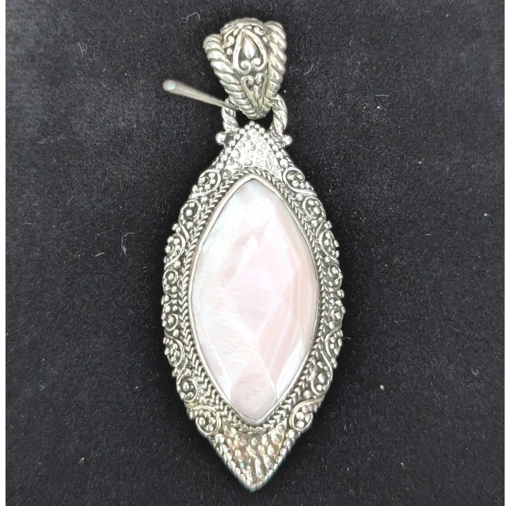 Sarda Sterling Silver 925 Pink Mother of Pearl Marquise Filigree Pendant