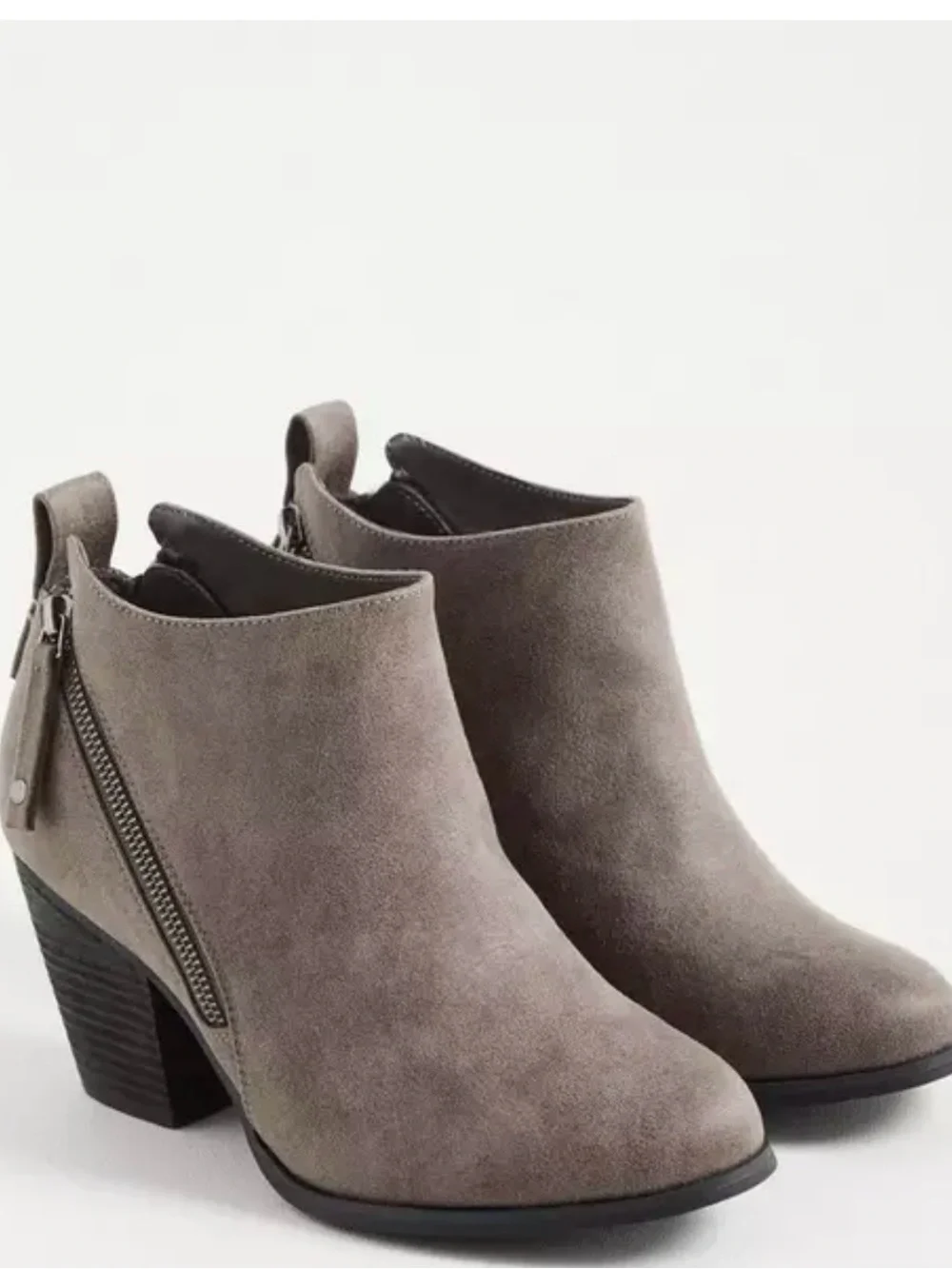 Torrid Gray Suede Ankle Booties - Classic Side-Zip Heel size 9