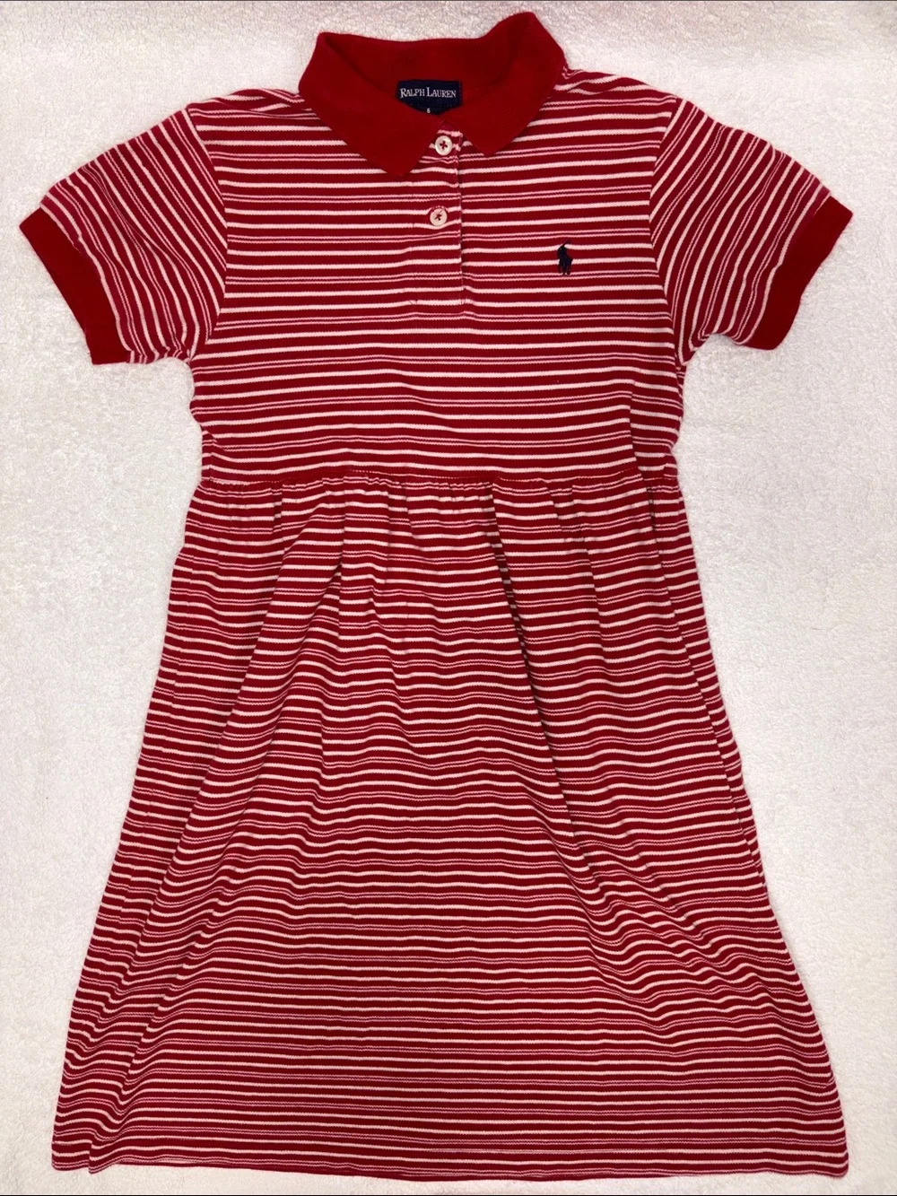 Ralph Lauren Red & White Striped Polo-Knit Dress for Kids size 6