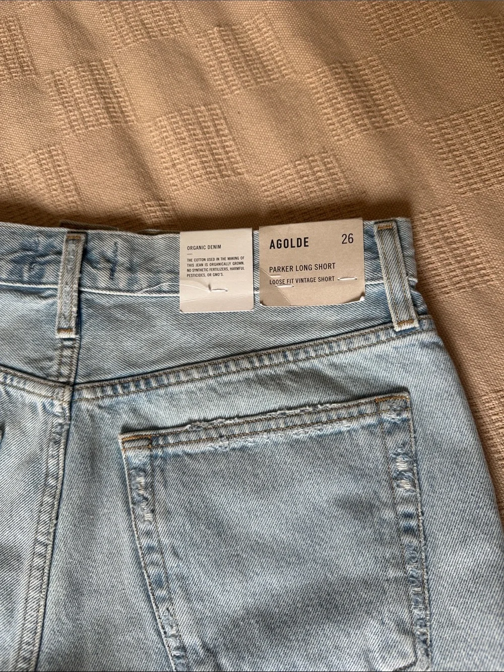Agolde light blue denim Parker long short