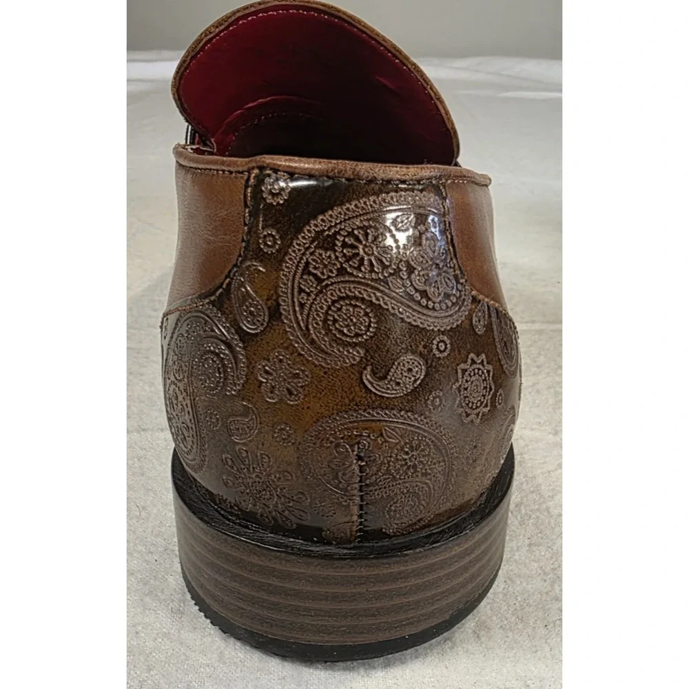 Stacy Adams Quinby Mock Toe Brown Leather Shoes‎ Size 11 Mens Paisley