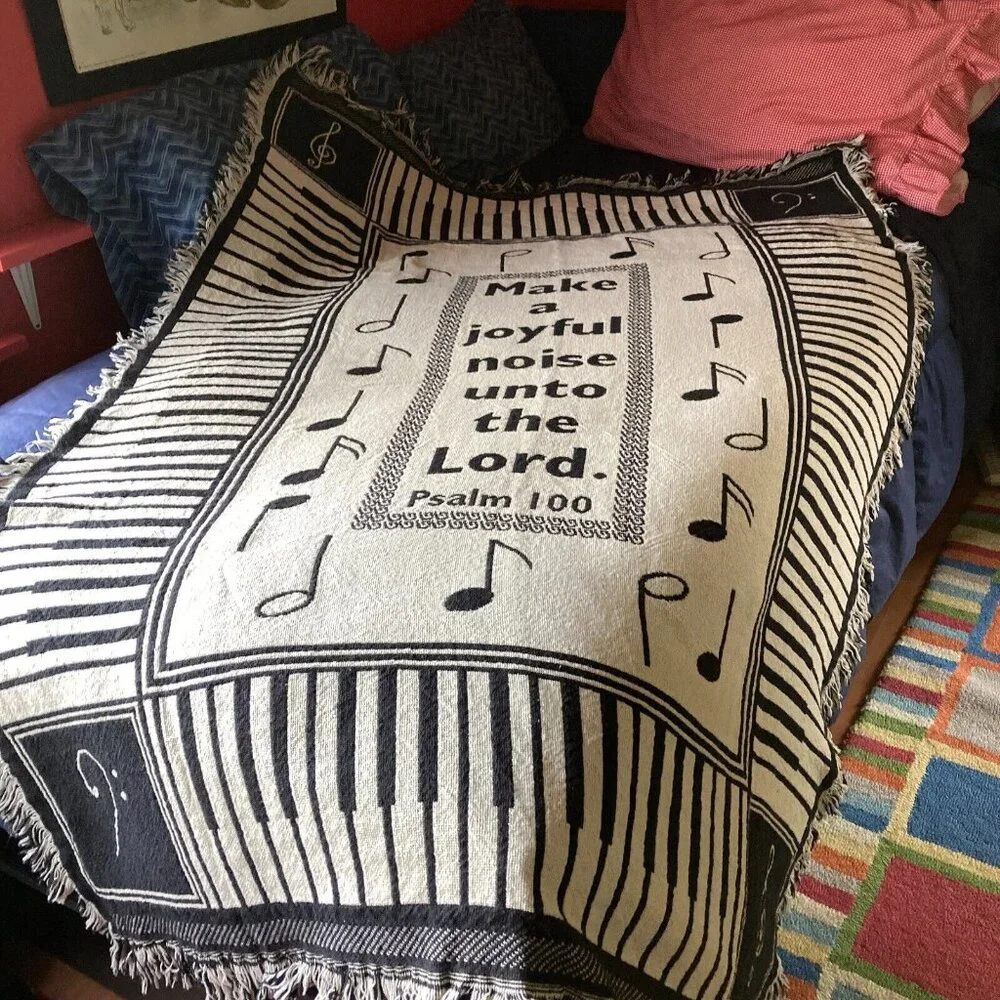 Psalm 100 Throw Blanket Make a Joyful Noise Unto the Lord Musical Notes 47x71 in