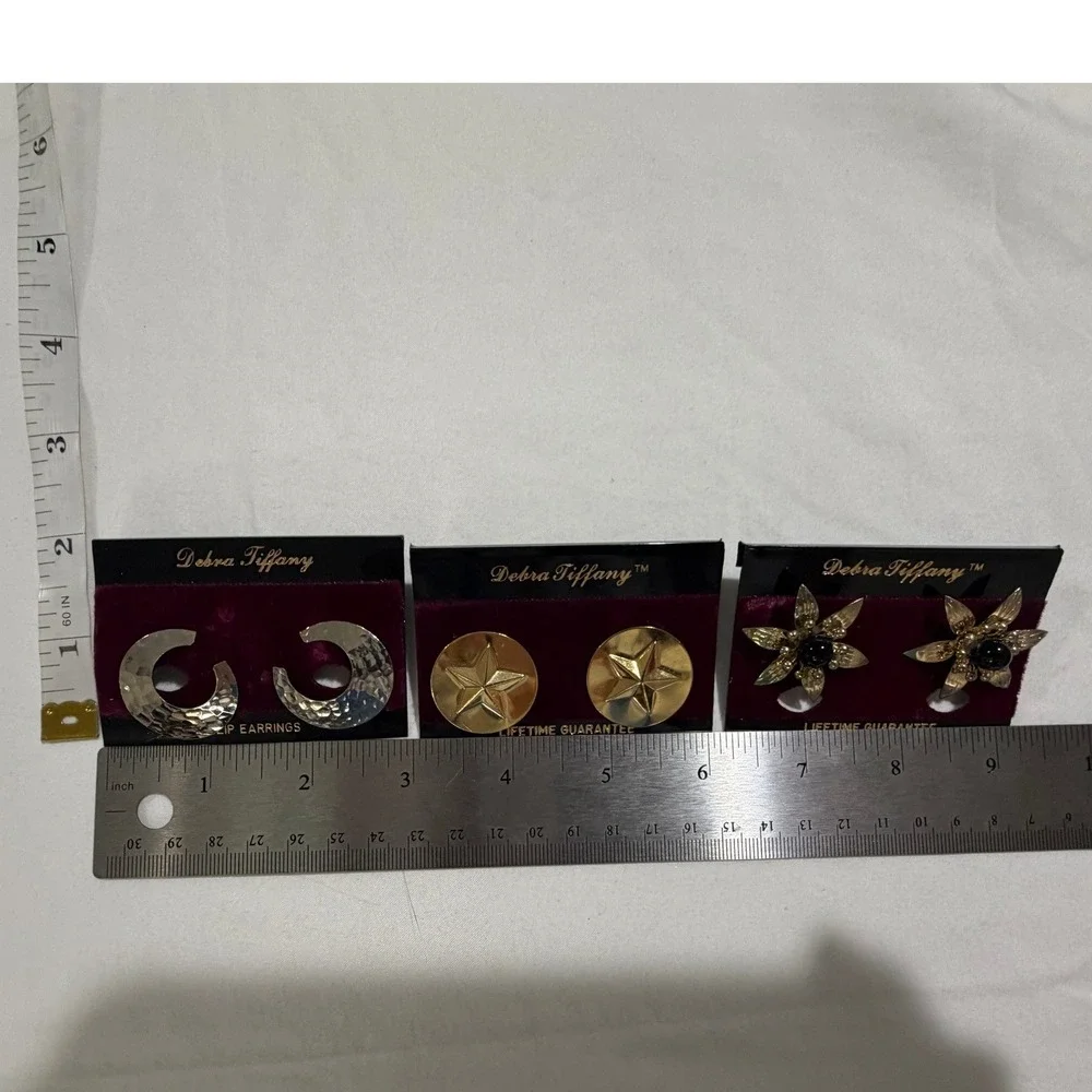 Vintage 1980s Debra Tiffany Earrings Lot of 6 Gold Tone Statement NOS