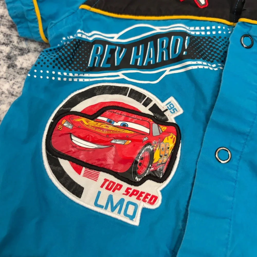 Disney Store Cars Lightning McQueen Racing Patch Button Down Shirt Size 3 Boys