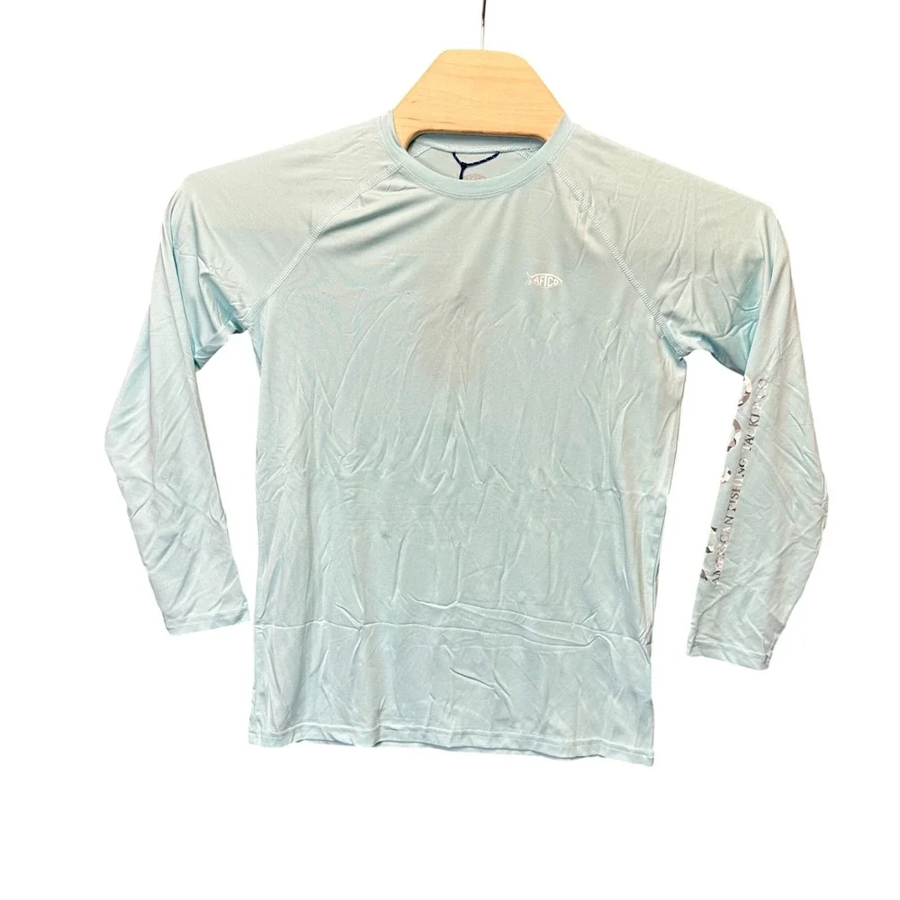 NWT AFTCO Samurai 2 Performance Fishing Shirt Youth Large Blue Long Sleeve
