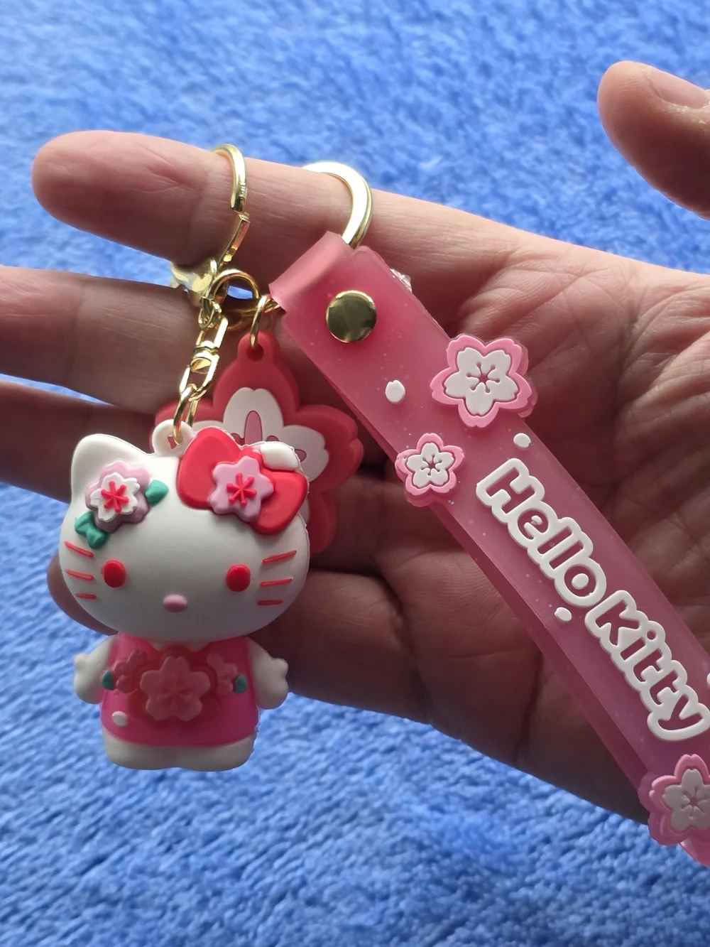 Hello Kitty Pink Sakura Charm Keychain with Strap