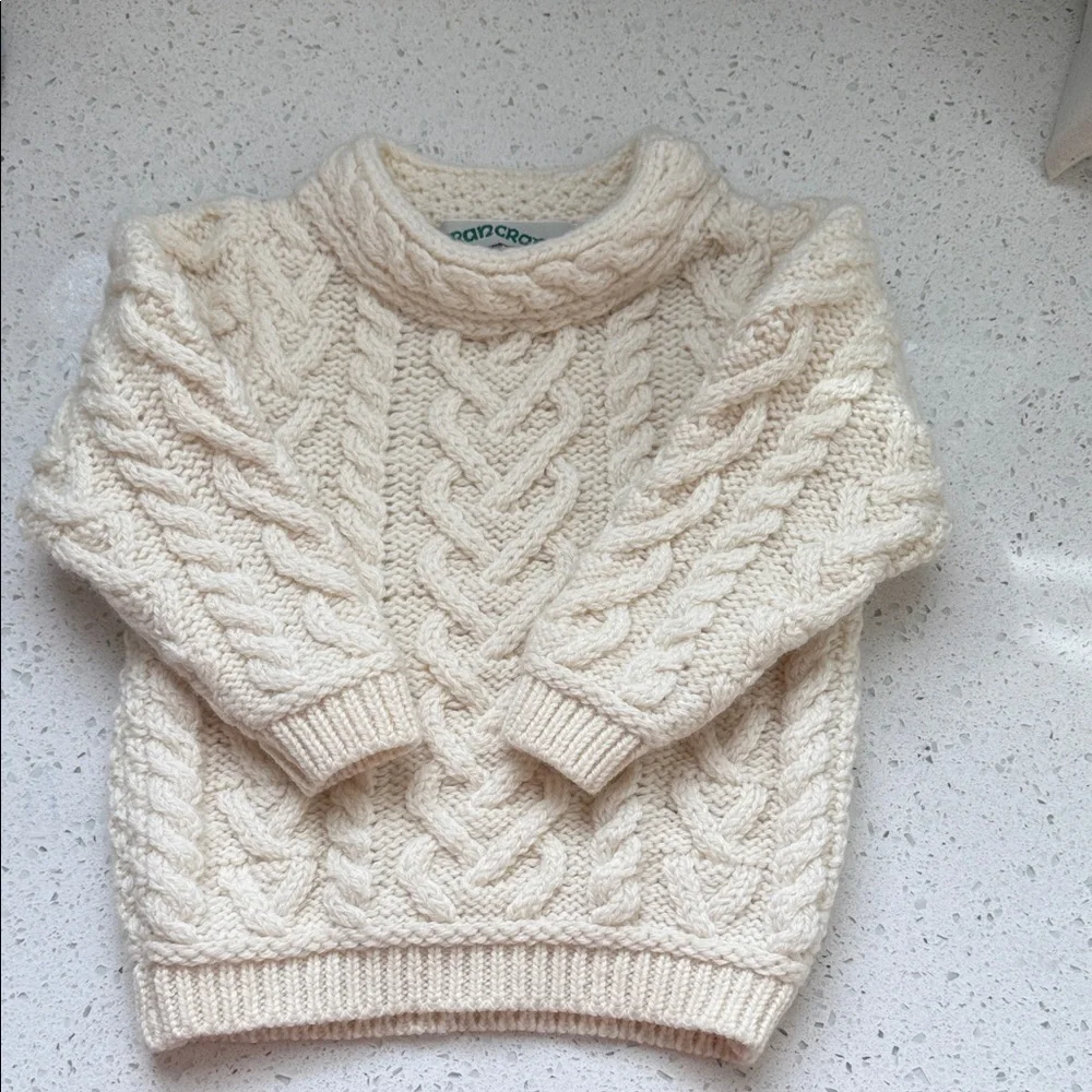 Aran Crafts 100% Merino Wool Cream Cable Knit Turtleneck Sweater