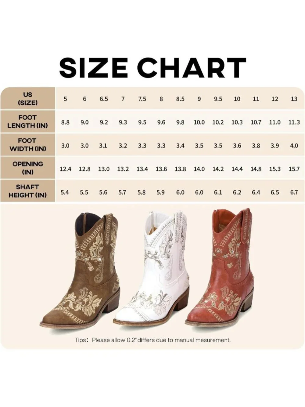 Women’s Brown Cowboy Boots Rhinestone Embroidered Ankle Booties Toe Chunky Heel