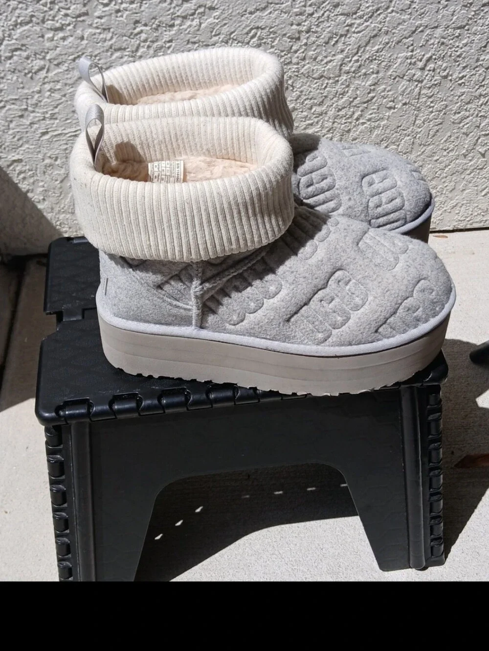 UGG Coversho Knit Cuff Mini Boots Size(US9)- Grey/cream