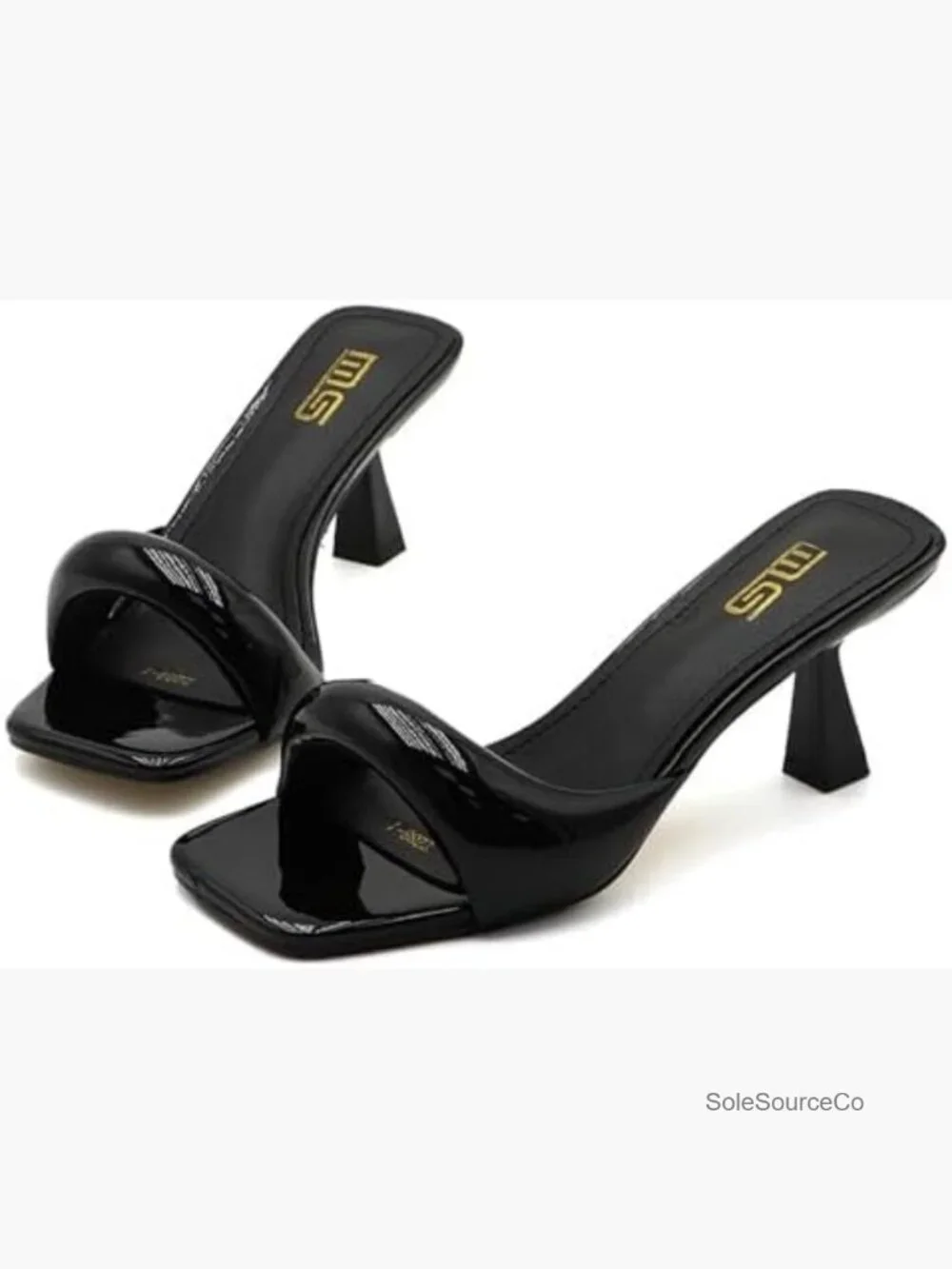 Kitten Heel Square Open Toe Stiletto Slide Sandals Mules Leather Slip-On