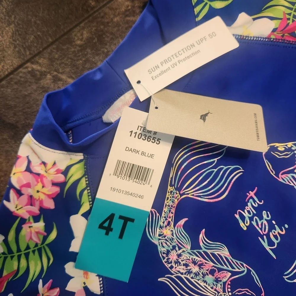Tommy Bahama Girls Swim 4T 2-Piece Short Sleeve Top Rash Guard upf 50 NWT
