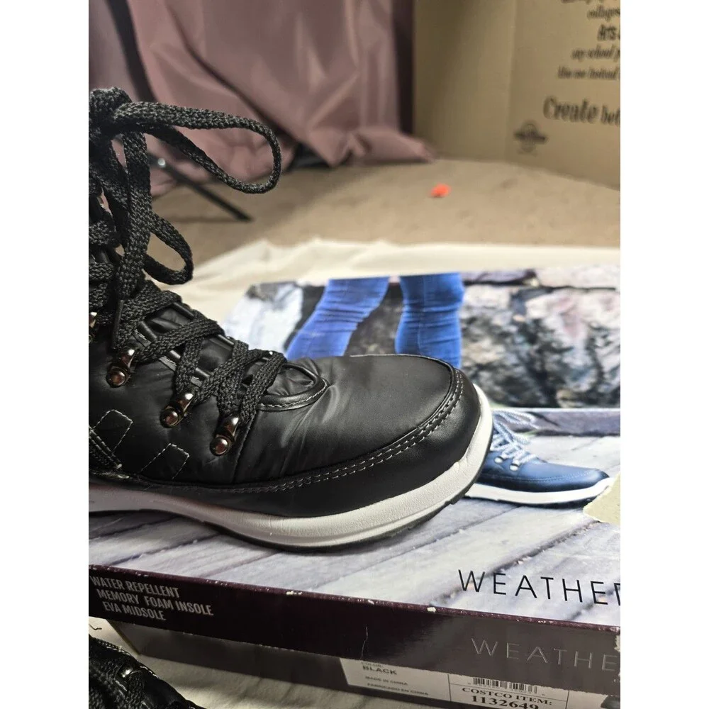sz 10M - Weatherproof Womens Alexa 1132649 Black Round Toe Lace Up Ankle Boots