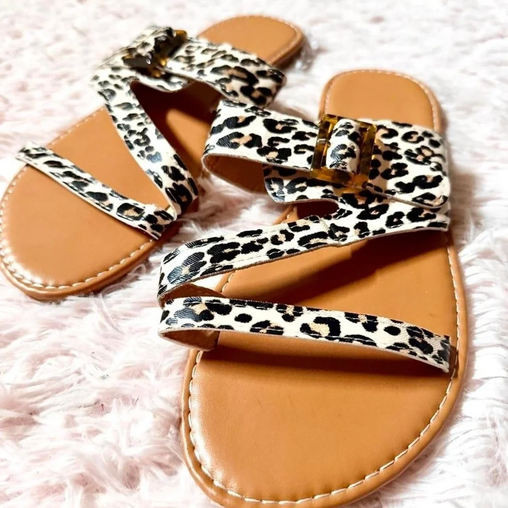 Leopard Animal Print Strappy Y2K Jersey Shore Flat Sandals Womens 11 Statement
